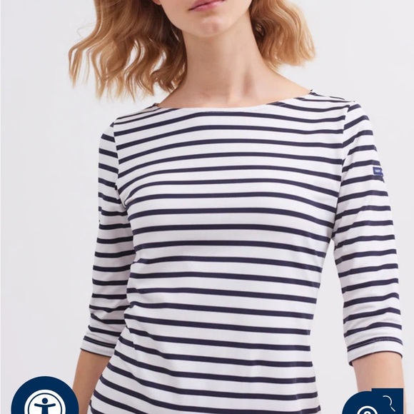 SAINT JAMES PROPRIANO dress striped nautical relaxed fit royal wht anti-UV Small - Picture 2 of 13